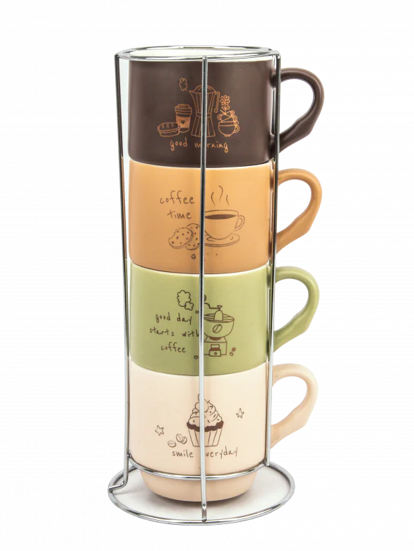 Набор чашек на подставке Limited Edition Morning Coffee B248-E0963 (340мл) 5пр