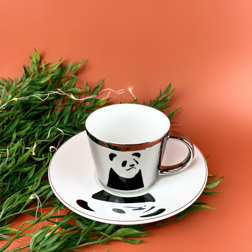 Зеркальная чашка с блюдцем панда (отражает рисунок) 250 мл Abra ab8030-88 